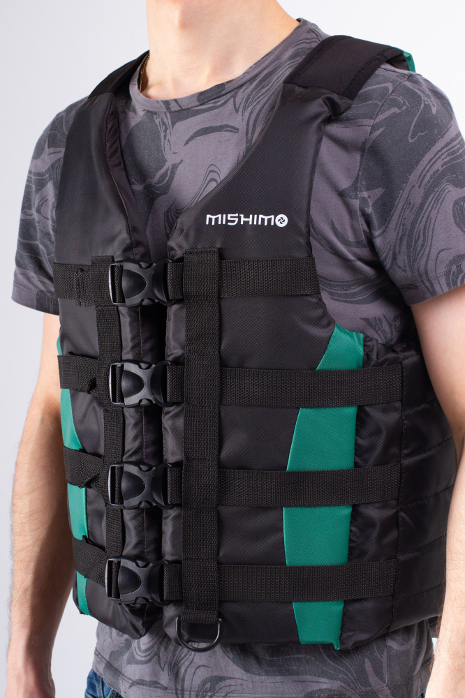 Жилет спасательный MISHIMO PRO Премиум качества Черно-зеленый в Тюмени