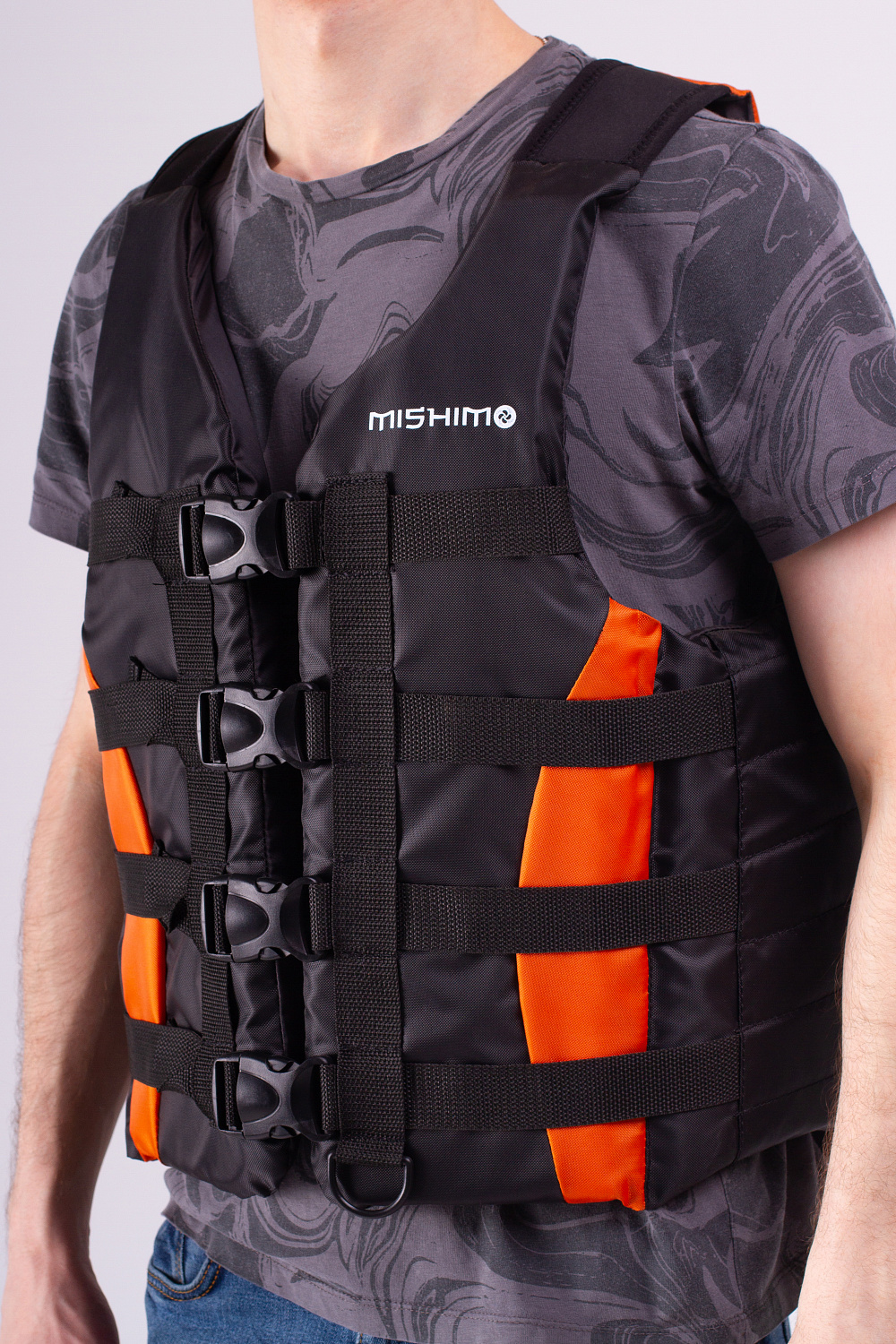 Жилет спасательный MISHIMO PRO Премиум качества Черно-оранжевый в Тюмени