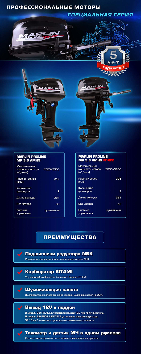 Лодочный мотор MARLIN PROLINE MP 9.9 (20) AMHS FORCE в Тюмени